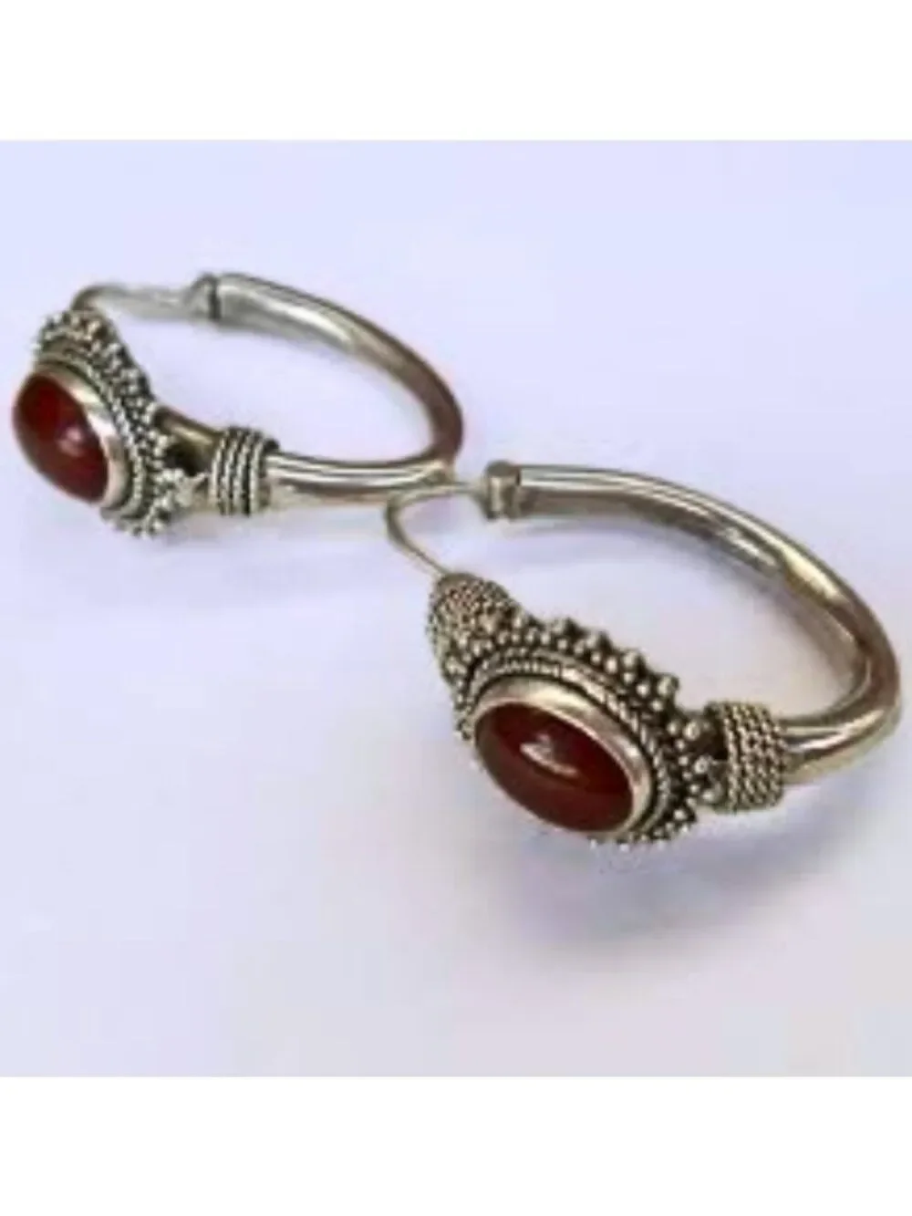 NWT Silver Plated Faux Carnelian Hoop Earrings Boho